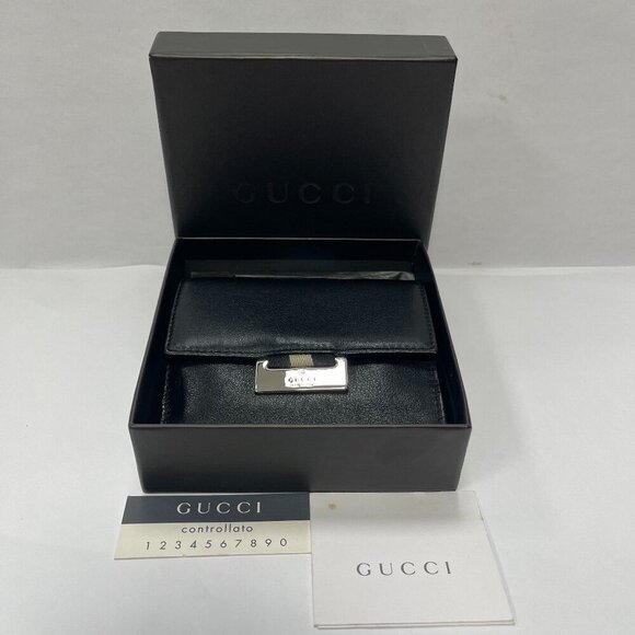 GUCCI Leather Bi-fold Compact Wallet Black - Preowned - Picture 2 of 15